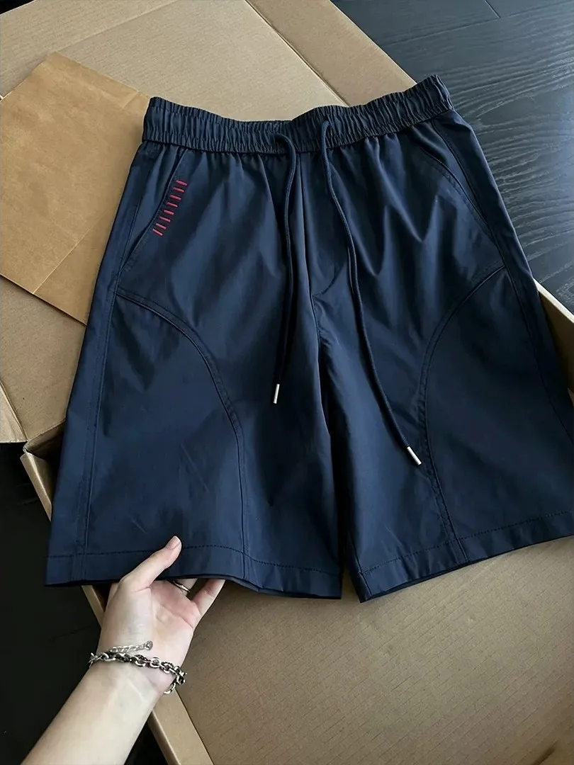 Quick Dry Ice Silk Basketball Shorts Men's Summer American Slant Cut Embroidery Sporty Loose Fit Five Inch Pants