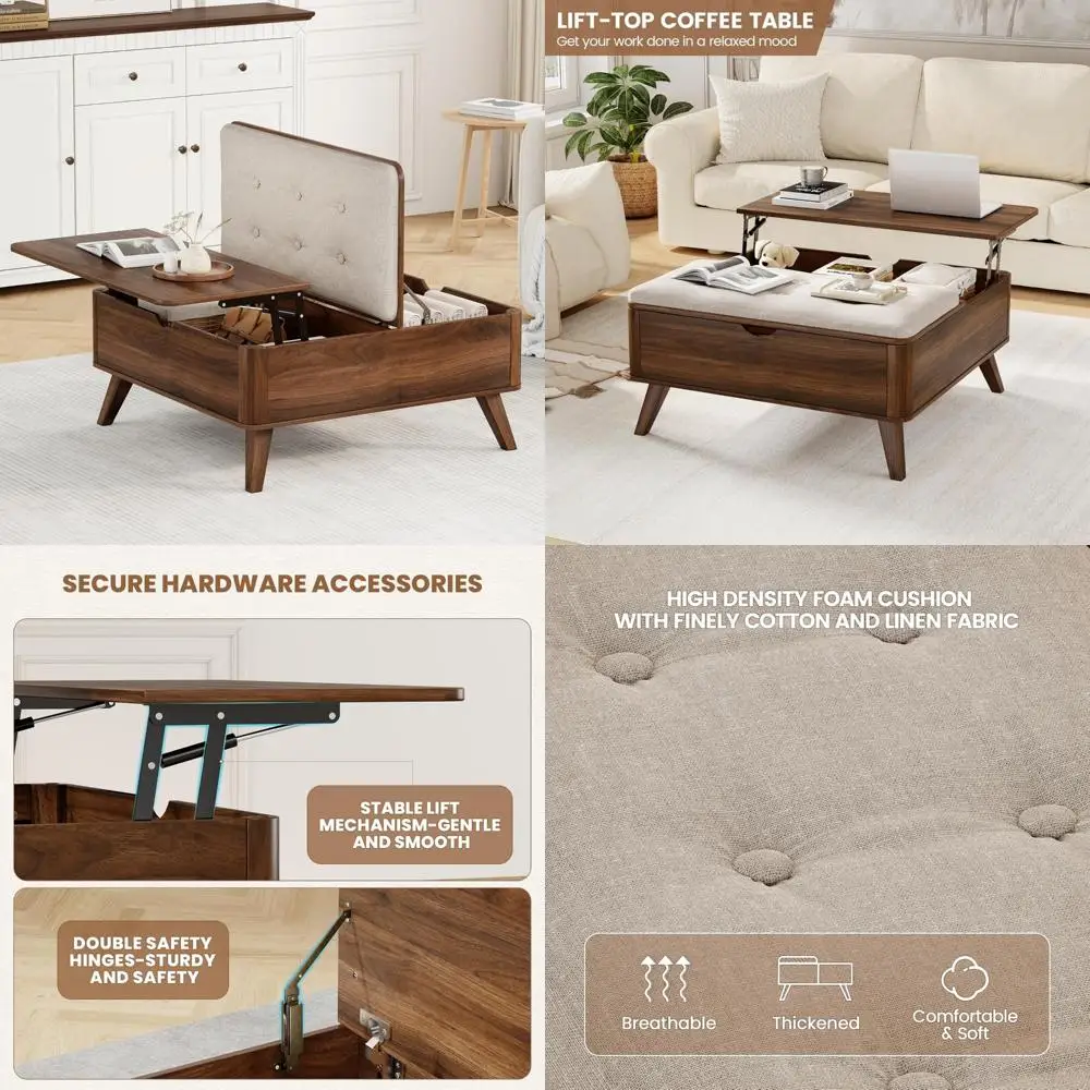 

Большой квадратный журнальный столик для хранения вещей с подушкой, идеально подходит для семейных встреч