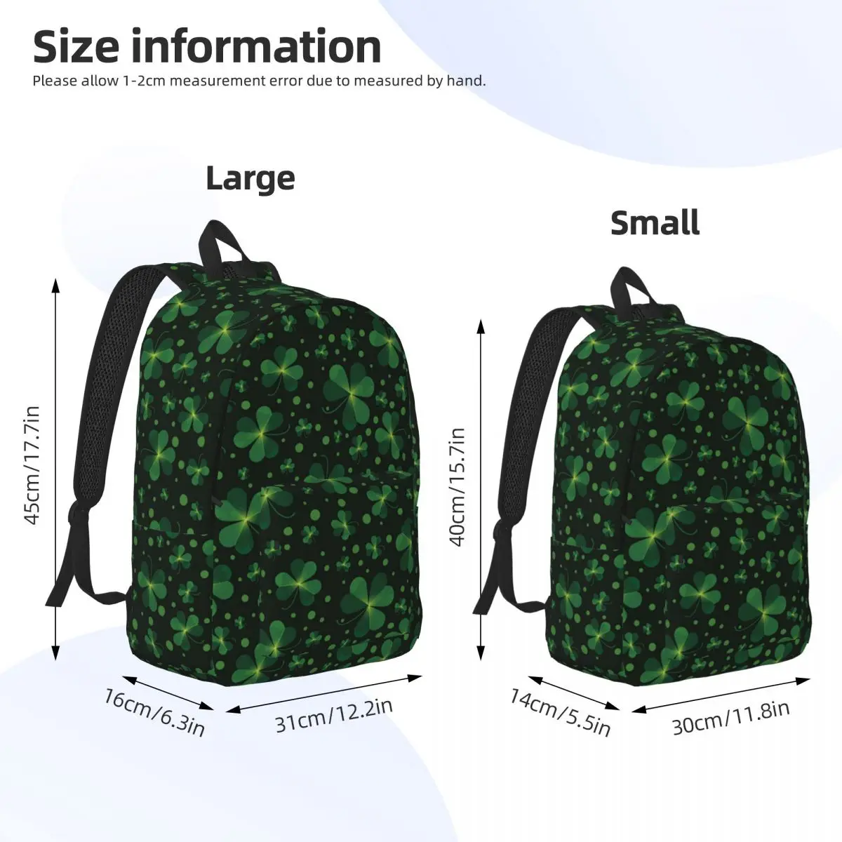 Shamrock Leaf Green Backpack Middle High College School Student Bookbag Teens Daypack Durable