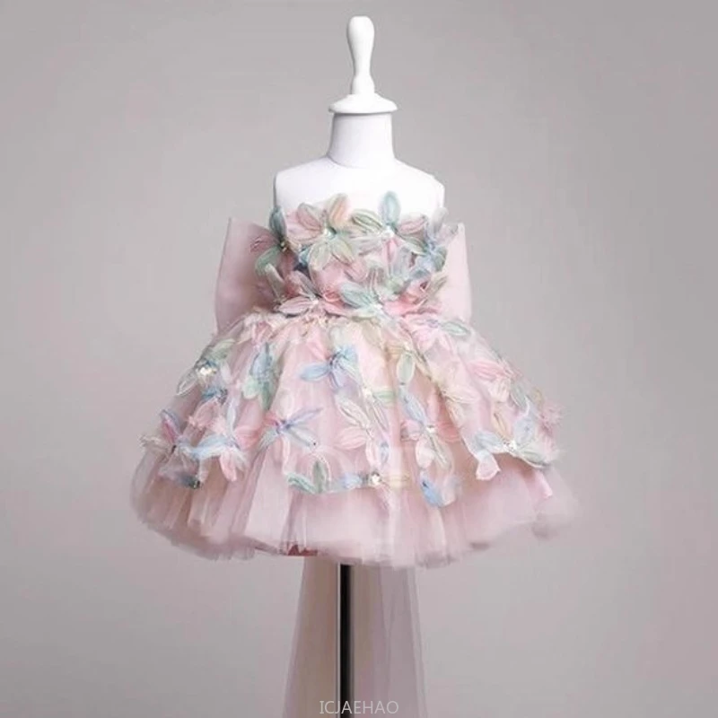 Wed Dress 2025 First Birthday Princess Dresses Children Piano Recital Pageant Gown Kids Performance Outfit New Summer Vestido