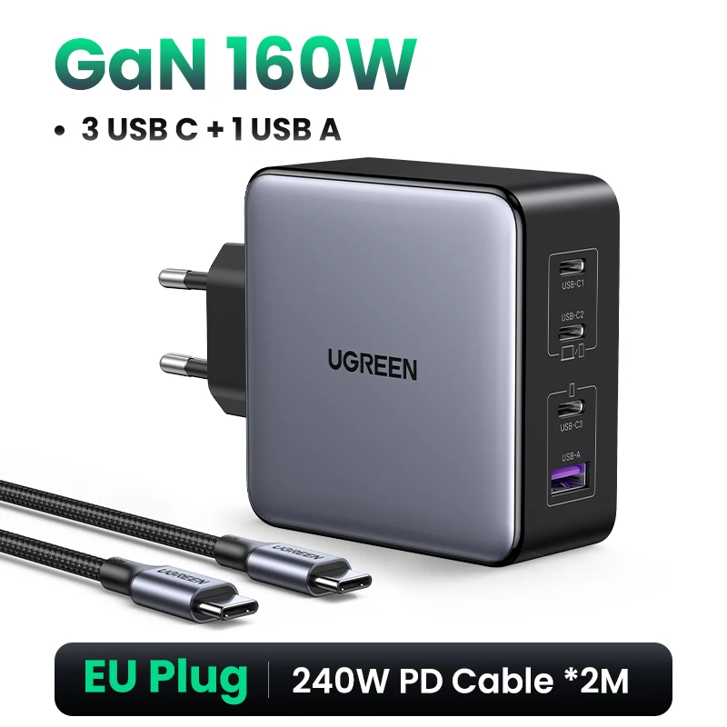 160W  PD USB 充電機 UGREEN 160W GaN充電器 PD3.1 Type C Macbook Pro ノートパソコン用