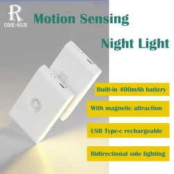 Luces LED con Sensor de movimiento PIR, luz nocturna con Cable tipo C, succión magnética, conveniente, lámpara de pared cálida para dormitorio, escalera, inodoro