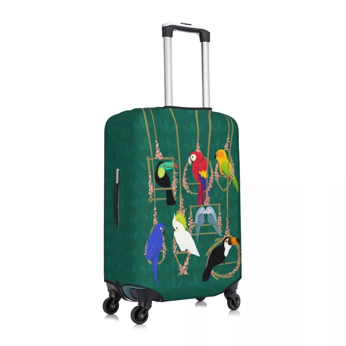 Custom Tropical Getaway Parrot Birds Luggage Cover Cockatiel Budgie Toucan Travel Suitcase Protective Covers Fits 18-32 Inch