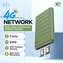 IKOS-adaptador Dual SIM K7 para iPhone/iPad, Tarjeta SIM Dual, 2 o 4, SMS, llamada activa simultáneamente, WiFi Hotspod Data, 4G