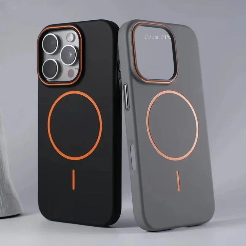 כיסוי טלפון Magsafe דק ופשוט לאייפון 16 Pro Max 15Pro 14 13 עם עדשת צבע מט, טעינה אלחוטית, כיסוי קשה מפלסטיק