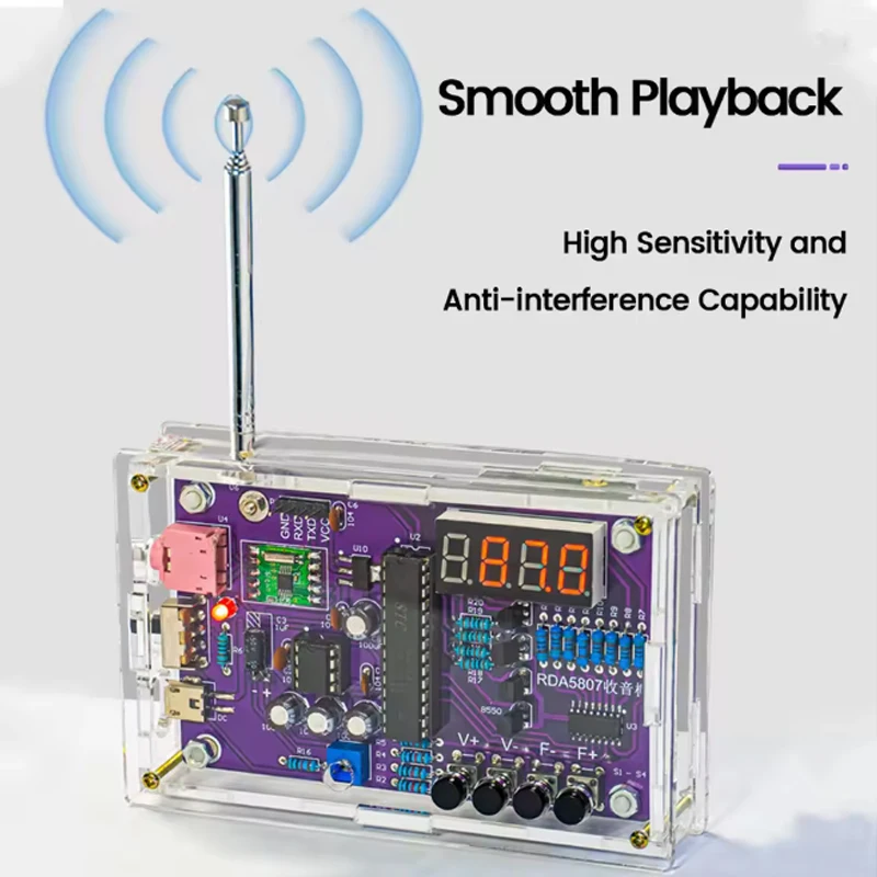DIY FM Radio Electronic Kit Adjustable Frequency 87-108MHz Digital Display DIY Soldering Project Practice Solder RDA5807S