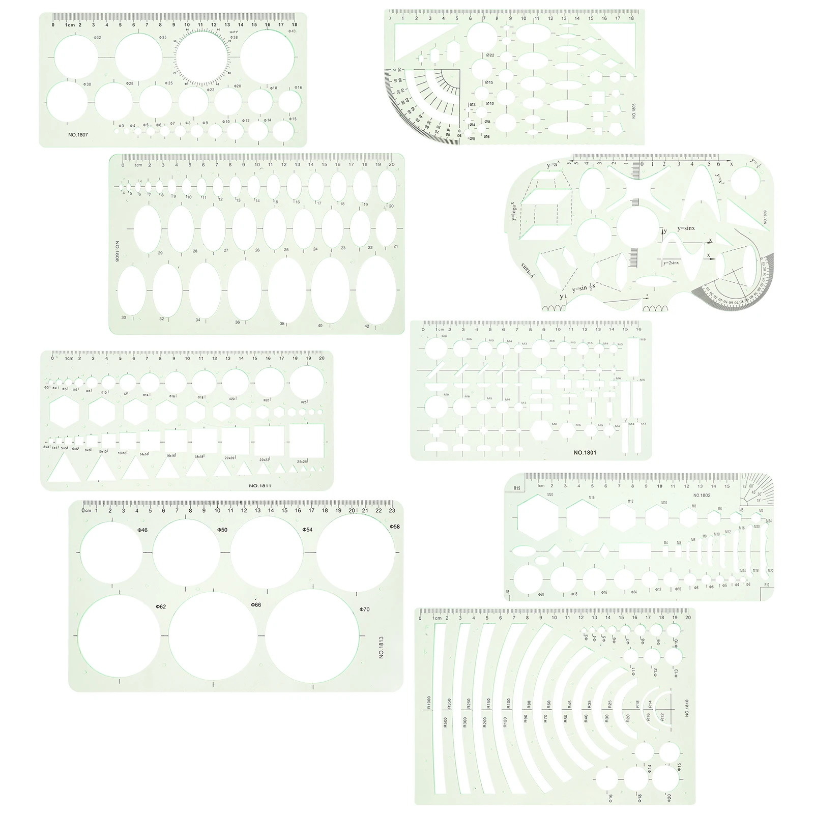 9Pcs Geometric Drawing Templates Circle Stencils Multi Size for Crafts Painting Architectural Drawing Supplies
