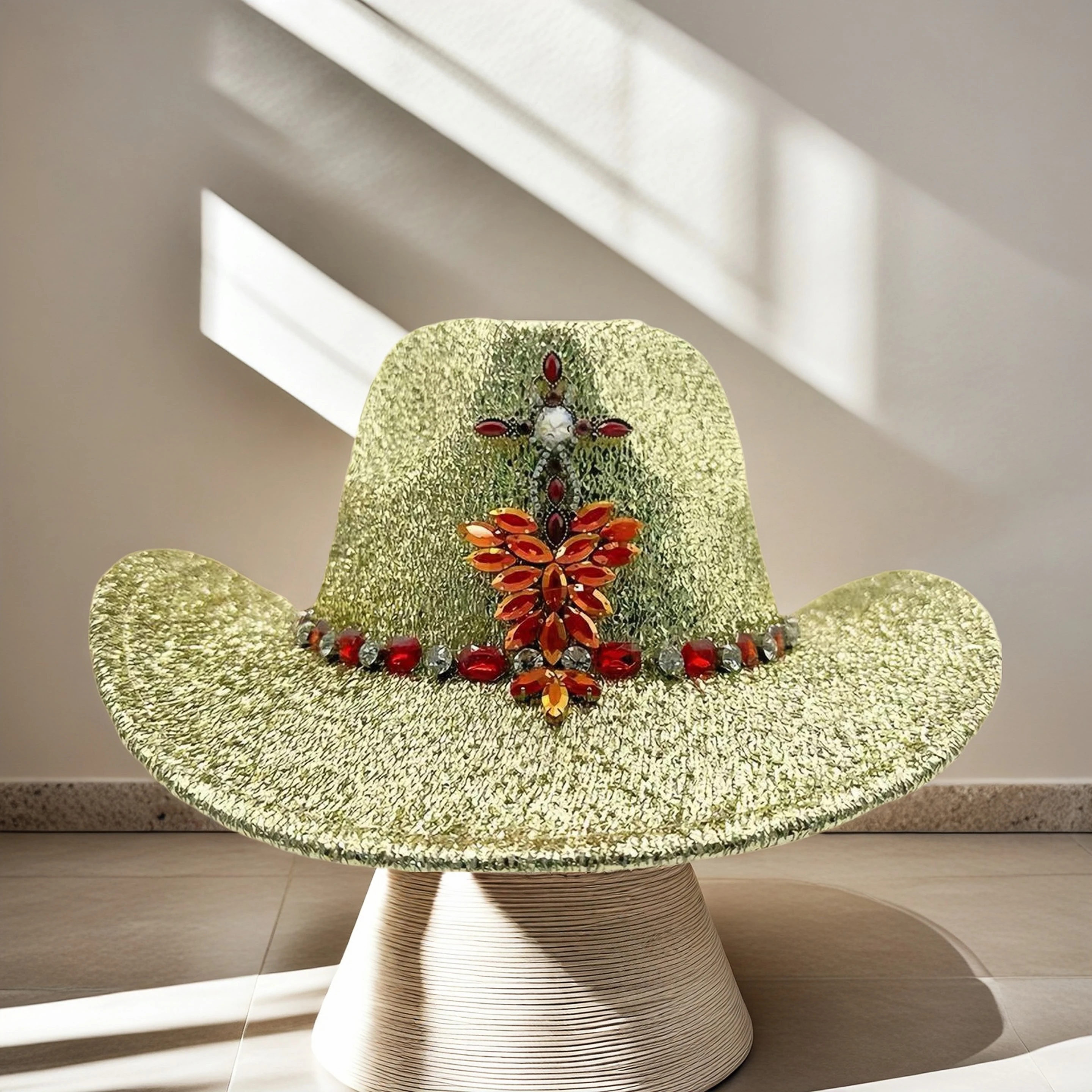 HongLuan gouden glitter kostuumhoed volwassene, cowboyhoeden strass voor dames, cowboy cosplay vrouwelijke accessoires en cowgirl pet