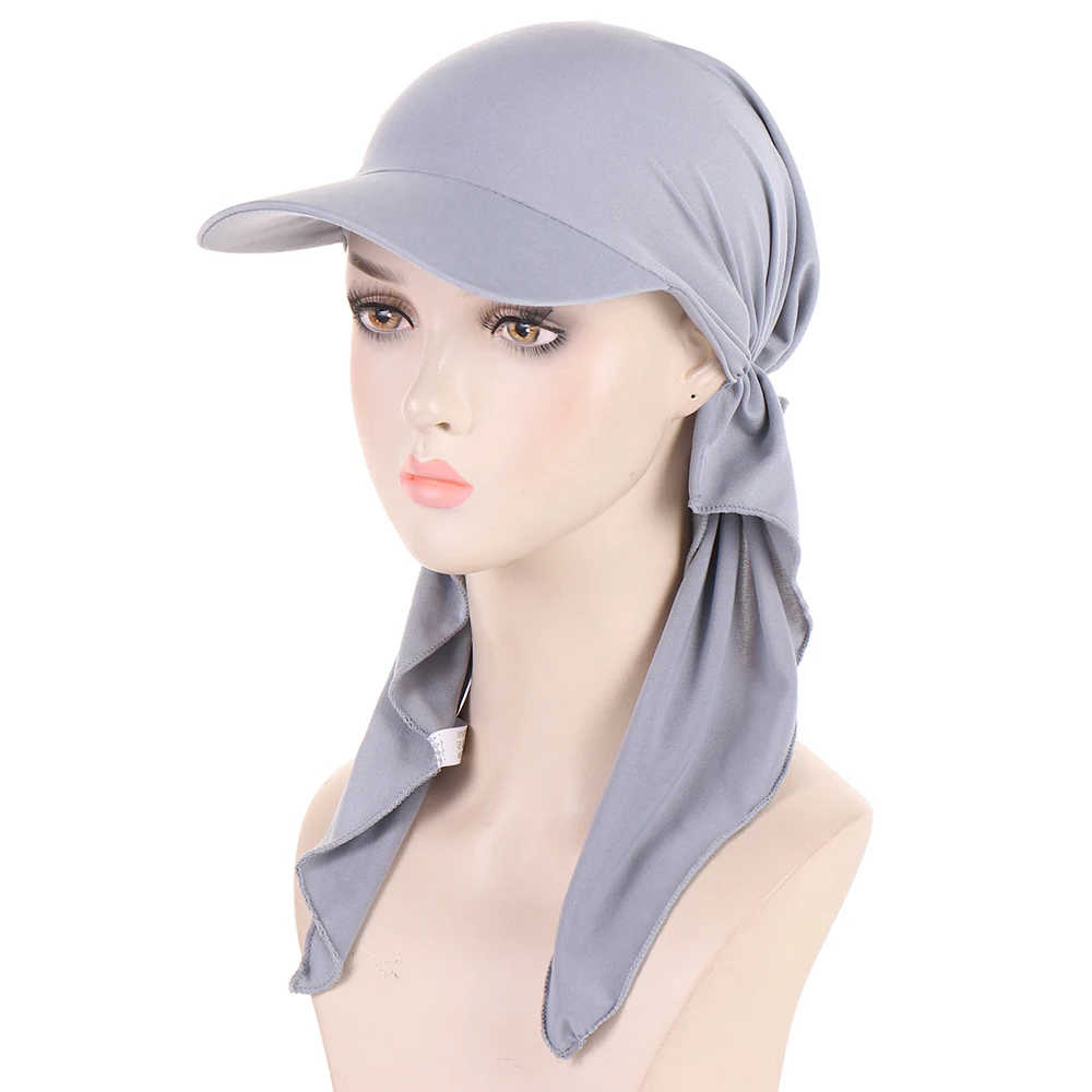 Turbante Chiffon muçulmano para mulheres, envoltório de cabeça islâmica, lenço hijab longo, lenço monocromático, boné de quimioterapia, venda quente