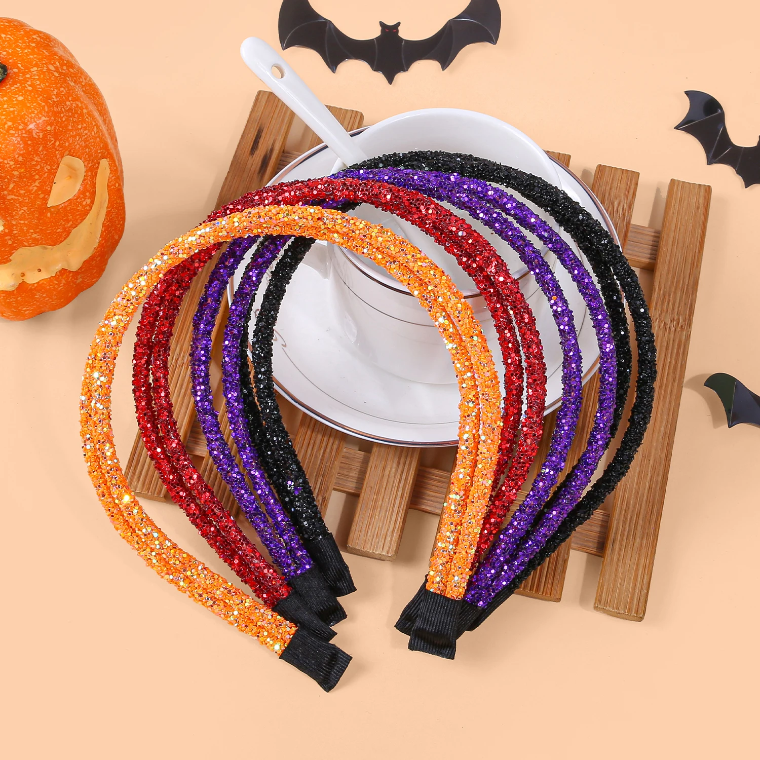

8 шт. двухслойная блестящая повязка на голову с блестками для девочек, модные повседневные обручи для волос для детей, женщин, аксессуары для волос на Хэллоуин