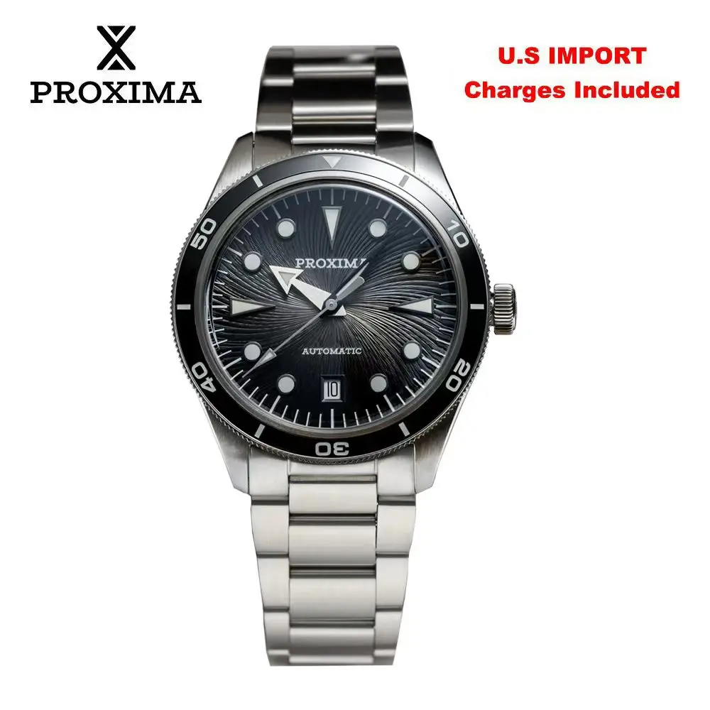 Proxima PX1749 39mm Men Diver Watch Spiral Vortex Dial  Luxury Diver  Wristwatch  PT5000 Automatic Mechanical Waterproof 200m