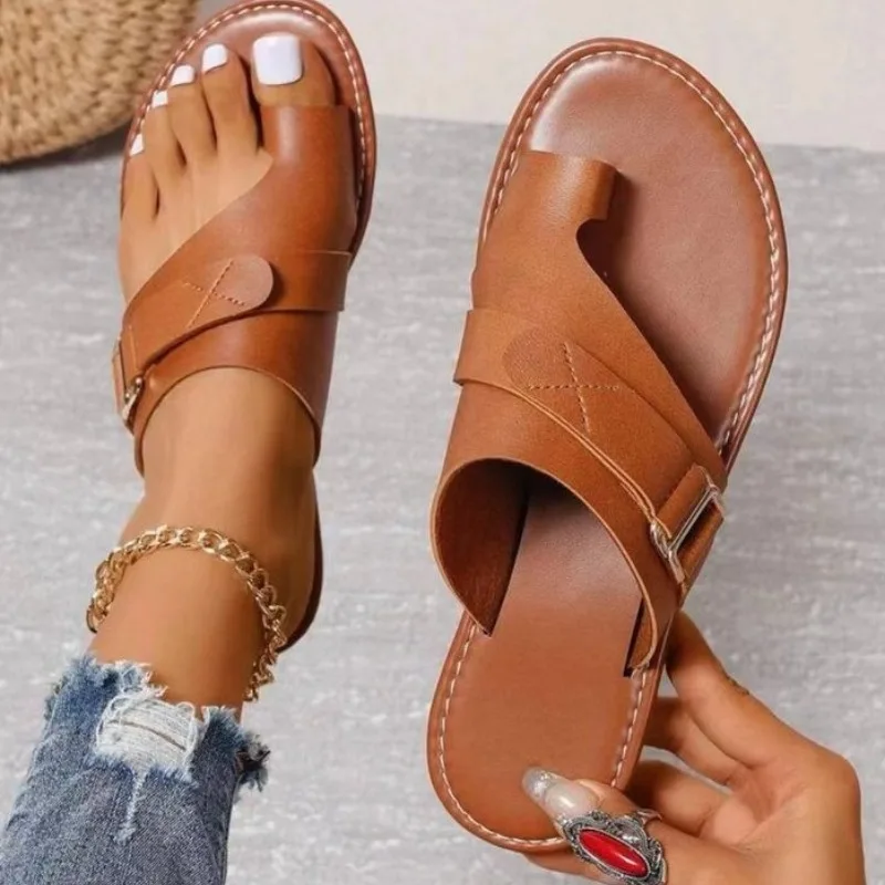 Women's Summer Beach Slippers 2026new European and American Toe Set One Line Drag Casual Women's Outdoor Travel Walking Slippers