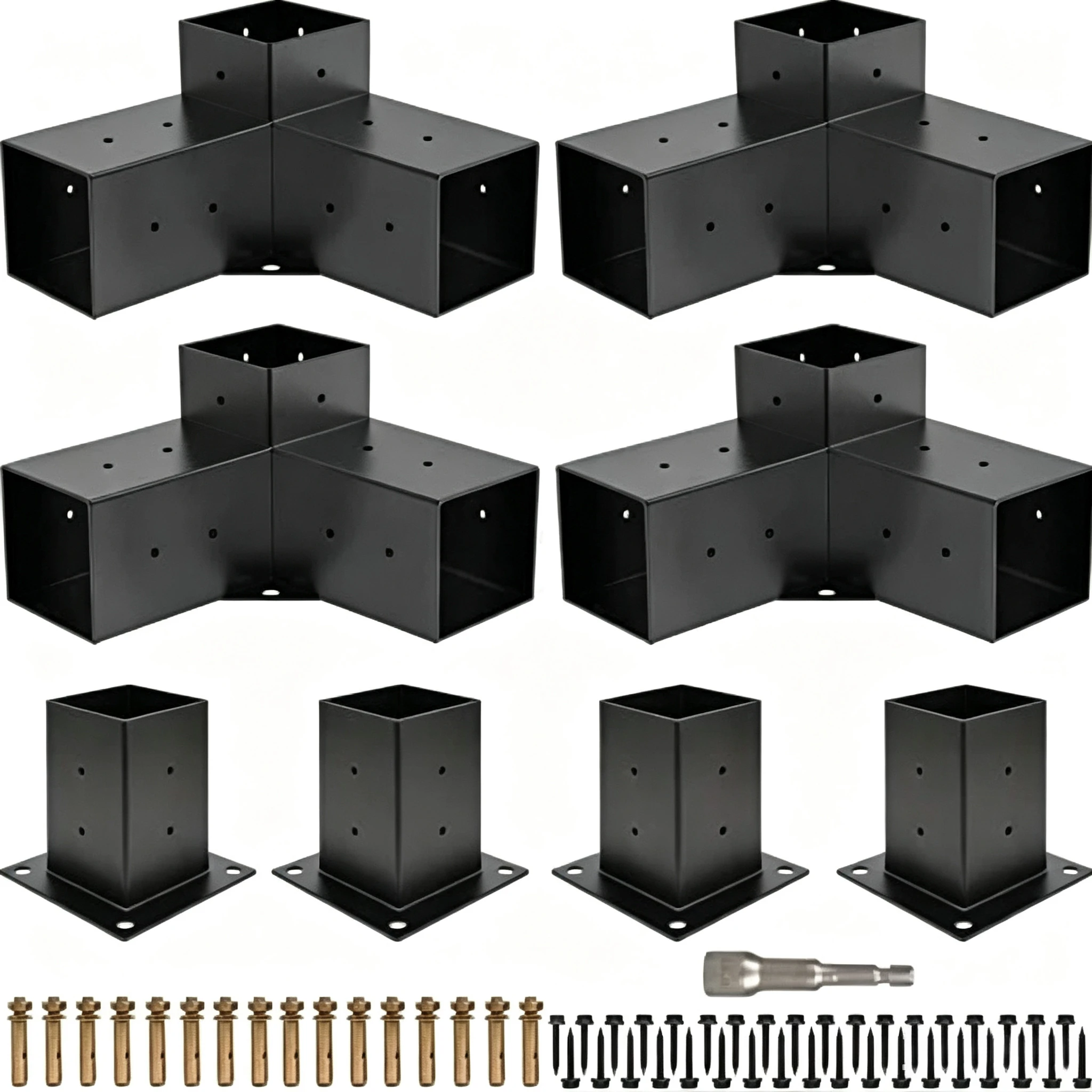 4x4 & 6x6 Pergola Corner Support Bracket Steel Wood Combination Hardware For Backyard Gazebo Outdoor Wood Structure Construction