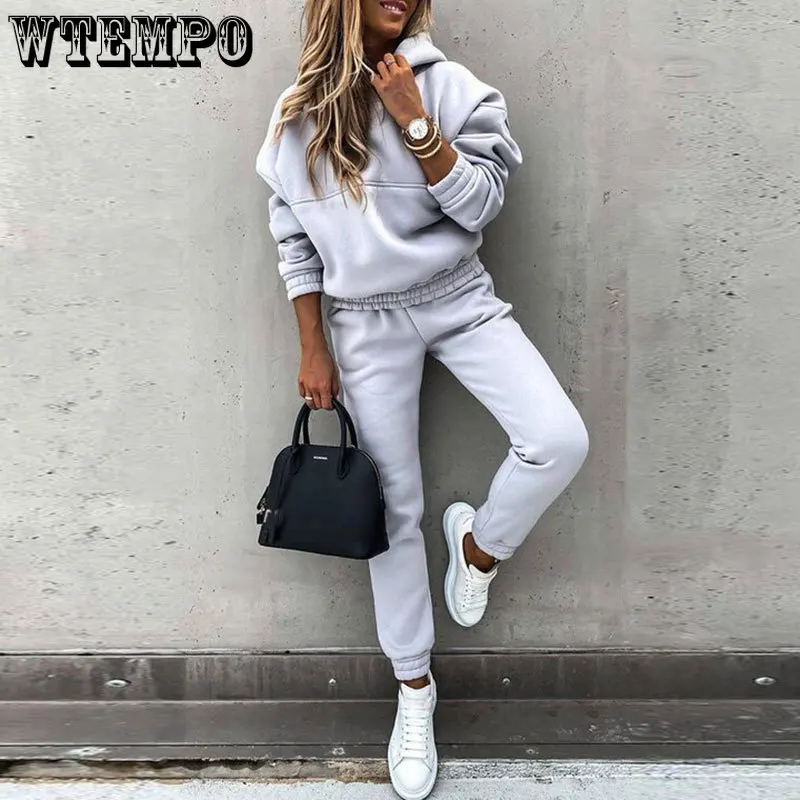 

2PCS Women's Suit Long Sleeve Pullover Tracksuit Autumn and Winter High Street Solid Hooded Sweater Set Casual Two Piece Sets