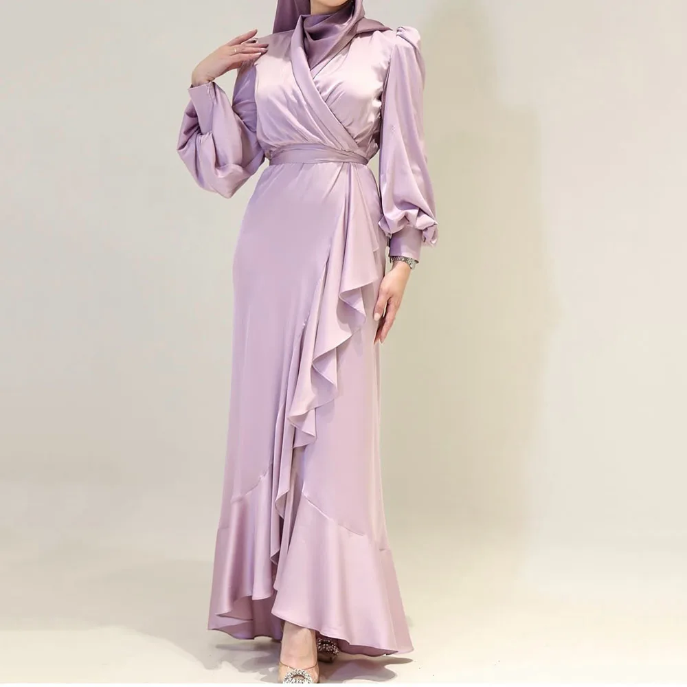 

Customized A-Line Prom Dresses Floor-Length V-Neck Full Sleeve Evening Gown Simple Fashion Sashes Draped Casual Party Gown