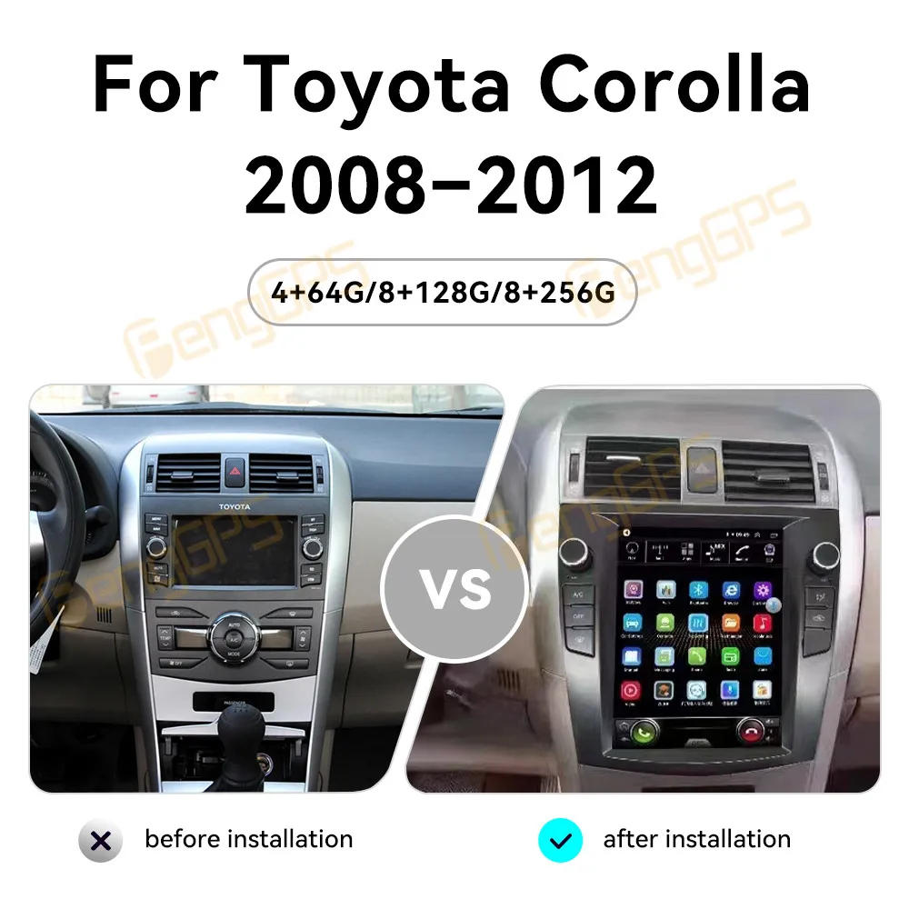 9.7'' Android 13 for Toyota Corolla 2008-2012 Touch Car Screen Navigation Apple Carplay Car Radio DSP BT Multimedia Player GPS