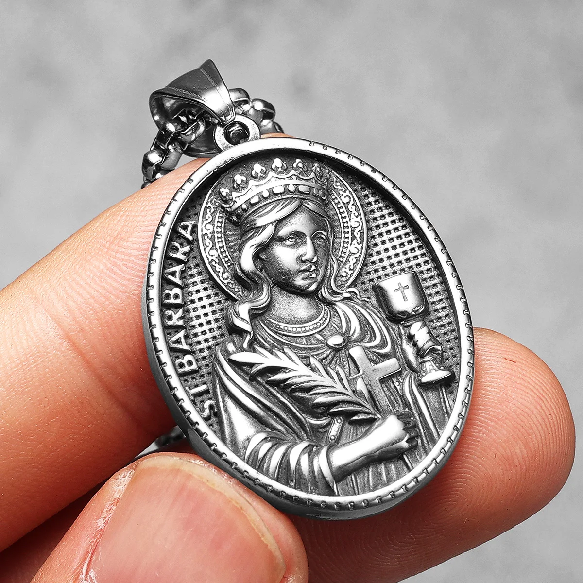 Saint Barbara Powerful Amulet Stainless Steel Men Necklaces Pendant Chain Vintage Cool New in For Women Jewelry Gifts Wholesale