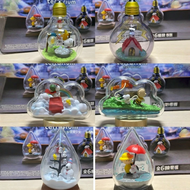 In-stock Authentic RE-MENT Snoopy Weather Eco-Bottle Series Transparent Miniature Scene Model Collectible Ornament Toys Gifts