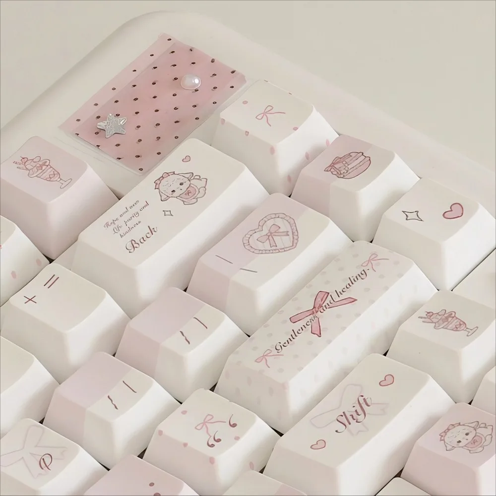 Pink White Little Sheep Theme PBT Hot Sublimation Keycaps Set Cherry Profile Cute Custom Mechanical Keyboard Accessories Gift