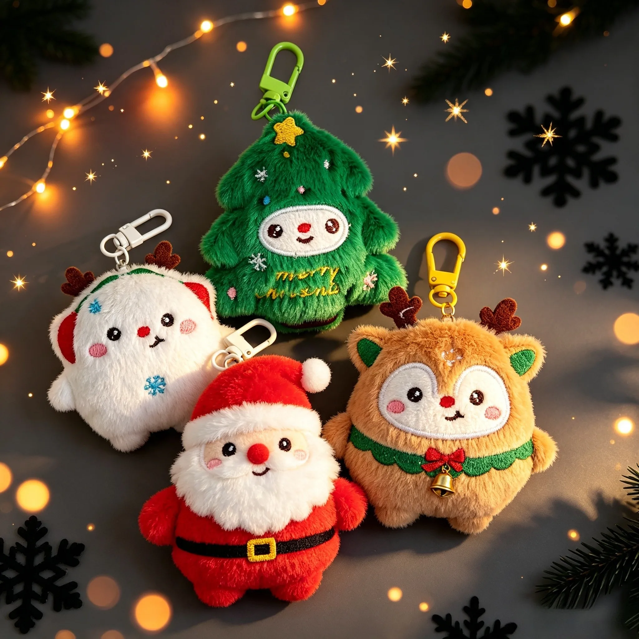 4pcs Christmas Plush Keychain Santa Reindeer Christmas Tree Snowman Pendant Backpack Pendant Decoration Christmas Party Gifts
