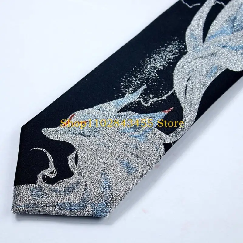 49MC Fashion Necktie for Taking Photo Teens Girl Necktie Nine Tailed Foxes Pattern Fashion Neckwear for Anime Enthusiasts