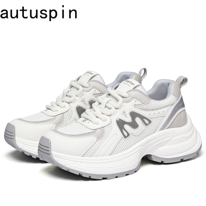 AUTUSPIN 2025 New Lightweight Sport Shoes for Women Spring Fashion Breathable Mesh Walking Sneakers Outdoor Daily Soft Footwear