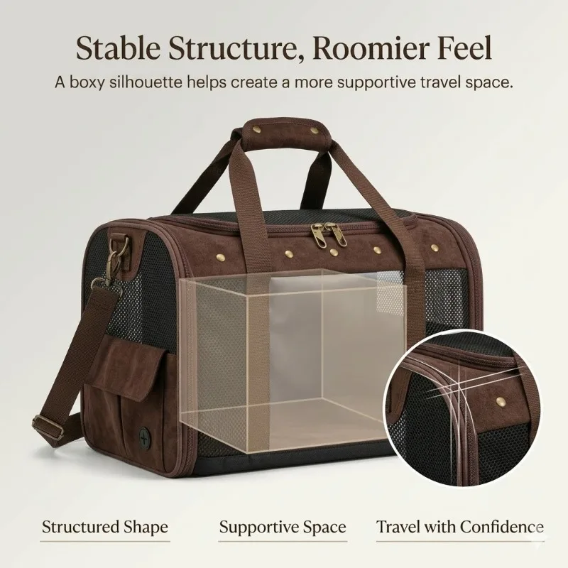 Suede Breathable Cat Carrier Bag Portable Handbag Backpack Crossbody Pet Tote For Outdoor Cat Travel Use