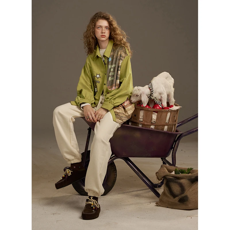 

ELFSACK 2025, осенние новые поступления Y2K, повседневная мягкая рубашка с воротником-фонариками и рукавами-фонариками большого размера для женщин