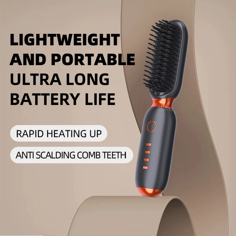 Portable Cordless 2-in-1 Hair Brush Straightener Fast Heating Ceramic Plate Negative Ion for Home Hotel Use USB Power Source - view 5