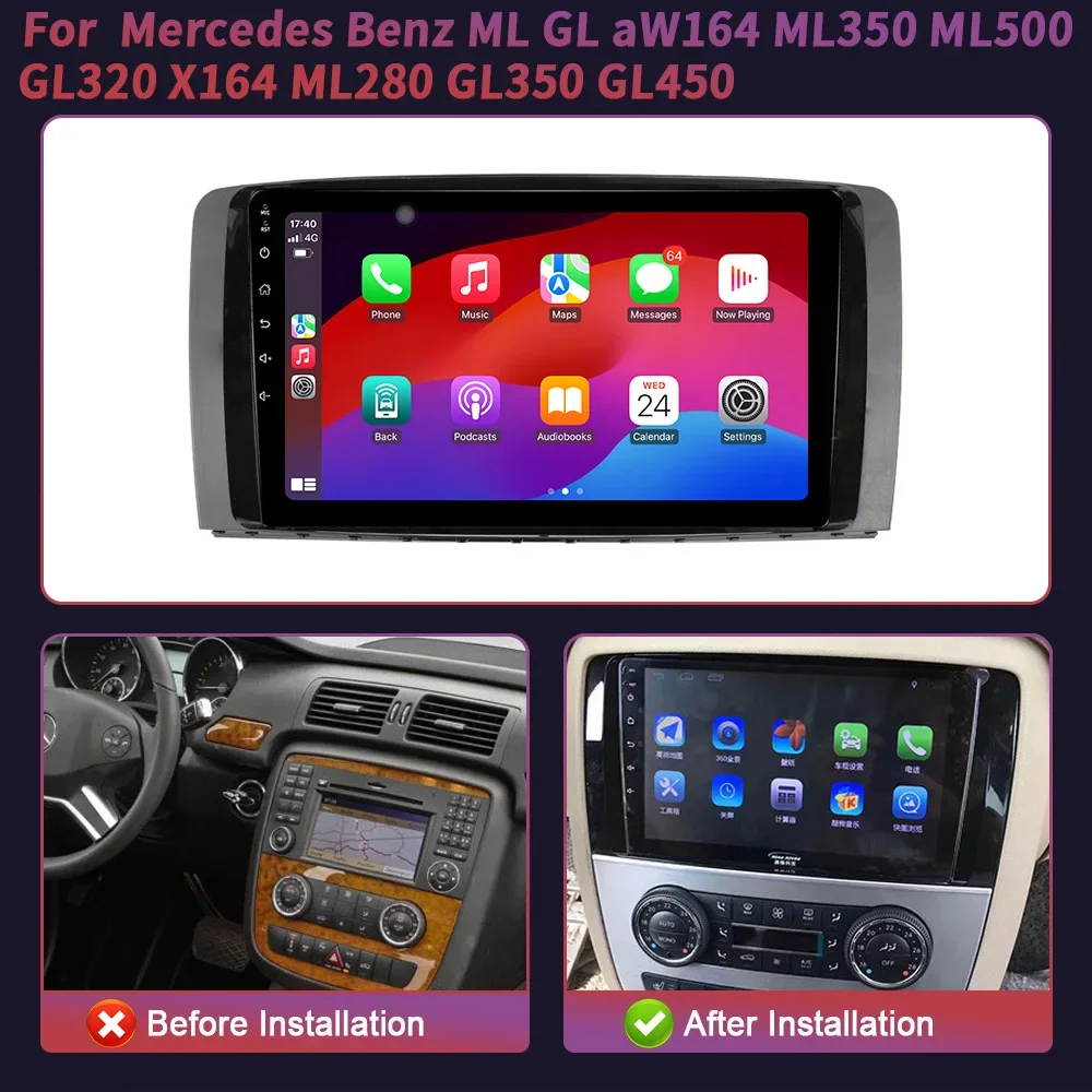 For Mercedes Benz ML GL aW164 ML350 ML500 GL320 X164 ML280 GL350 GL450 Wireless Android Carplay 4G Multimedia Car Radio 2 Din