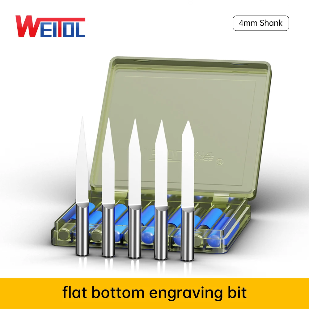 

WeiTol 10pcs 4mm shank flat bottom engraving bits carving bit PCB miling cutter V shape bit