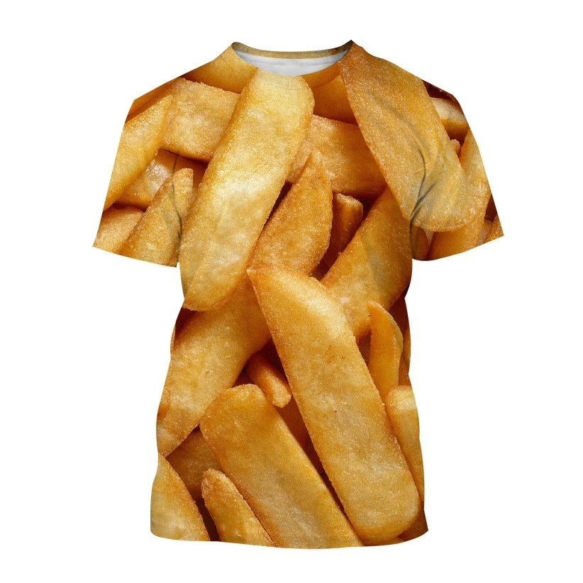 New Summer Tide French Fries Picture Men T-Shirts  Casual 3D Print Tees Hip Hop Personality Round Neck Short Sleeve Quick-Dry