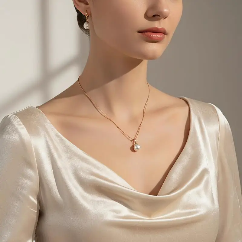 Gold Plated Faux Pearl Jewelry Set Luxury Exquisite Look Pendant Necklace Drop Earrings Ideal Valentine's Day Gift for Lovers