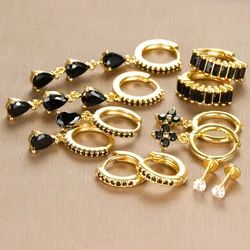 2PC Cartilage Piercing Stainless Steel Small Hoop Earring for Women Tiny Black Gold Plated Huggie Earring Cubic Zirconia Jewelry