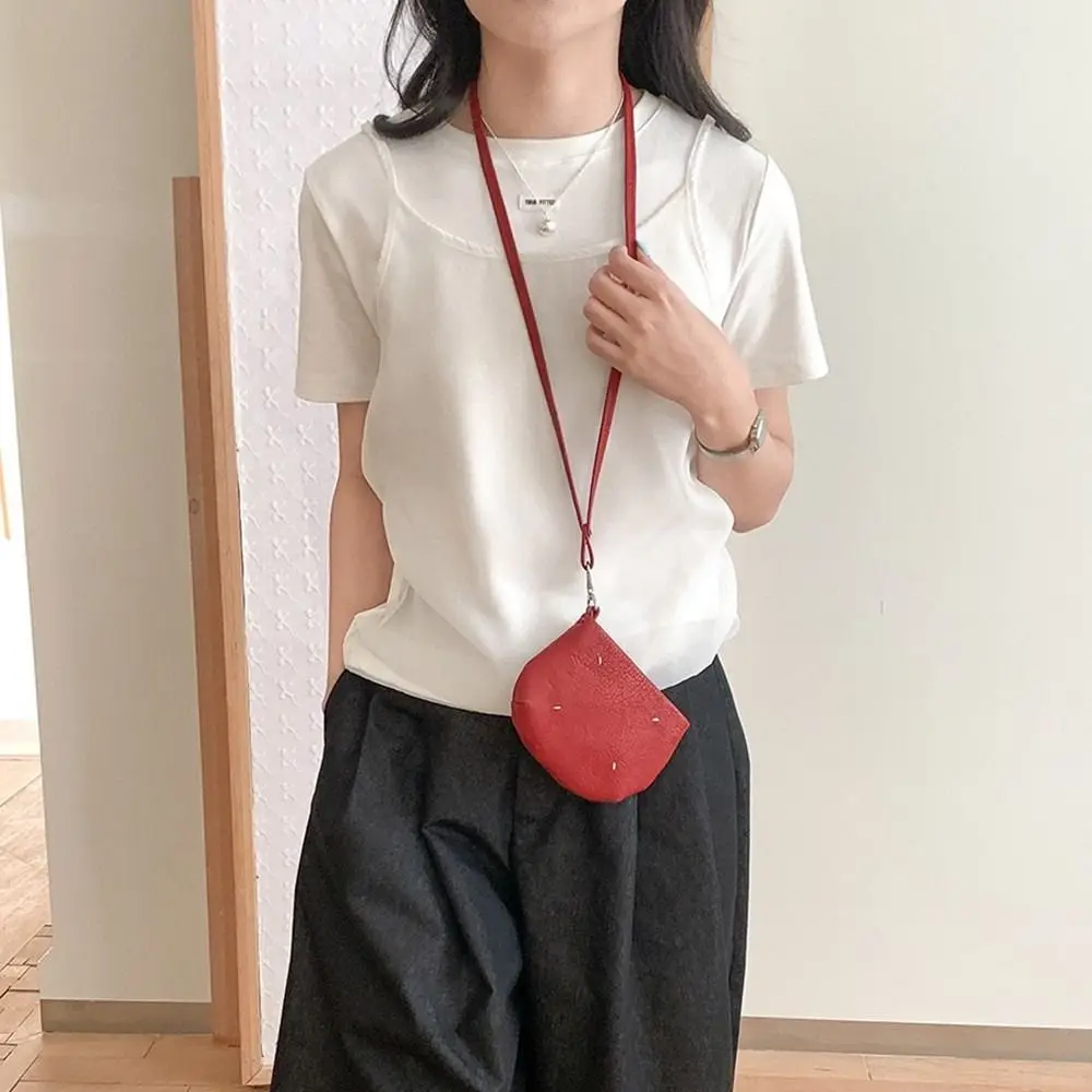 

Elegant PU Leather Hanging Neck Coin Purse Silver Purse Lanyard Wallet Mini Solid Color Earphone Bag Shopping