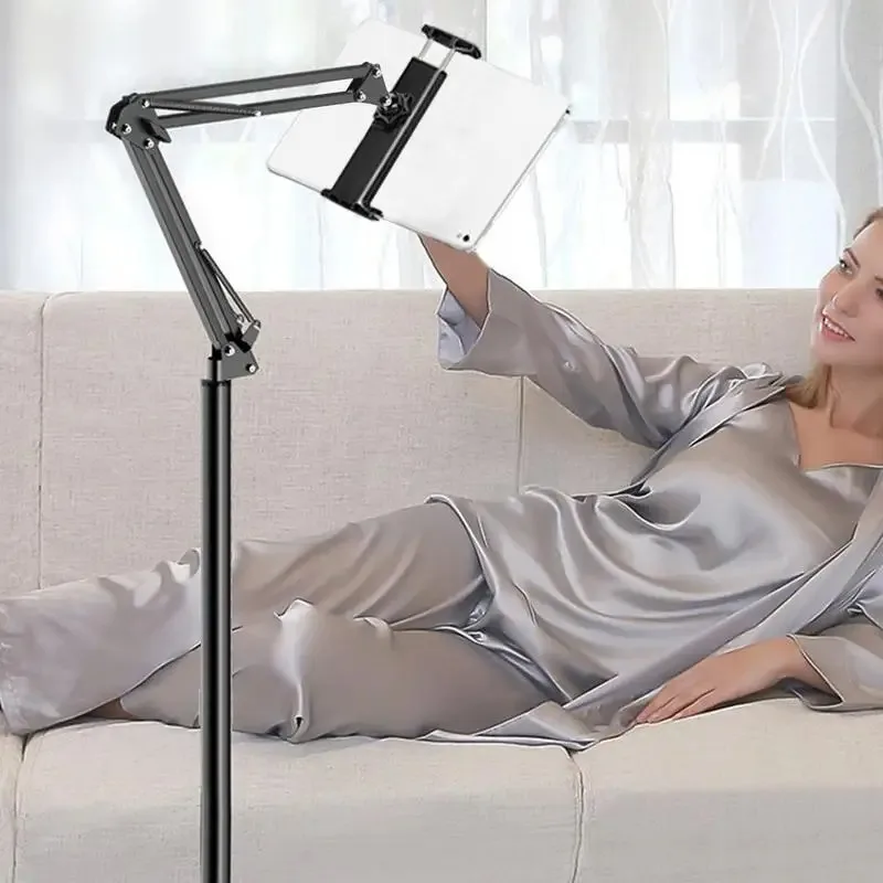Adjustable Tablet Floor Stand 360 Degree Rotation Holder Flexible Long Arm Metal Smartphone Mount Lazy Bracket Floor Stand