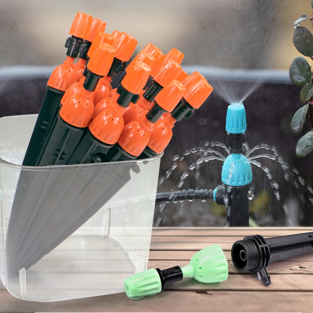 

1/4" 4/7mm 2-IN-1 Drip Misting Nozzle with Stake Adjustable Water Flow Quick Insert Connect Barb Joint Garden Irrigation Fitting