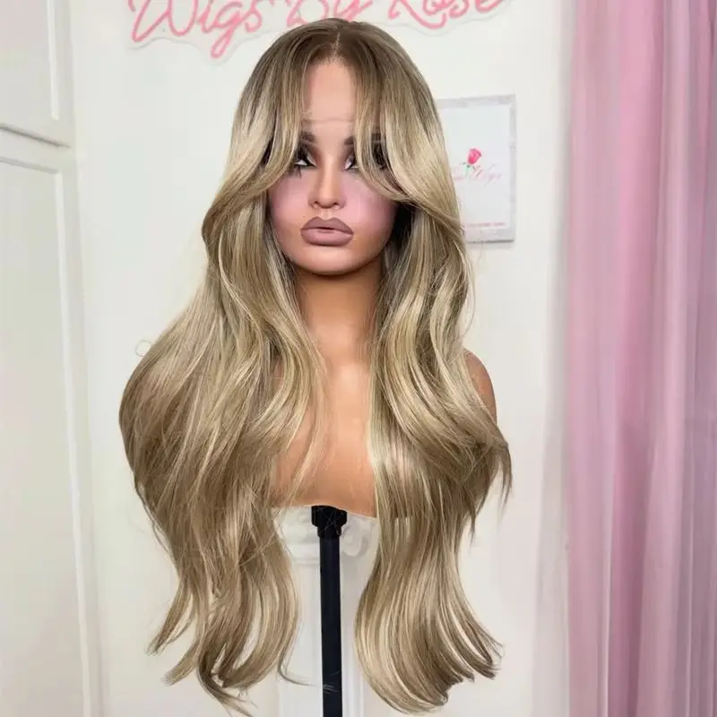 High Quality Wig 13x4 Ombre Blonde Brown Long Length Wig Synthetic Lace Front Wig for Women 150% Density Small Large Size Cap