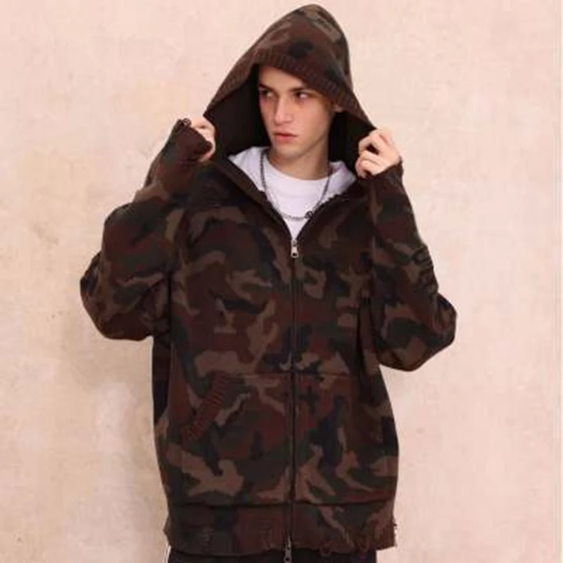 Spring Autumn 2025 Outdoor Zipper Cardigan Camouflage Hoodie Raglan Sleeve Loose Cotton Print Students Casual Coat Man