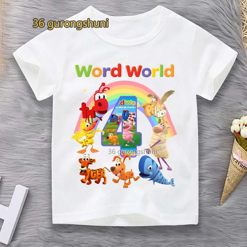 children clothing Cartoon t Shirt For Girls Tshirt Word World Girl t-shirts Wordworld Kids Clothes Boy birthday Graphic t Shirts