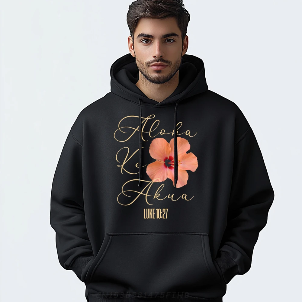 

Cute Man Hoodies Aloha Ke Akua Christian Hawaiian Printing Hoodies Round Neck Long Sleeve Normal Sweatshirts Graphic Coats