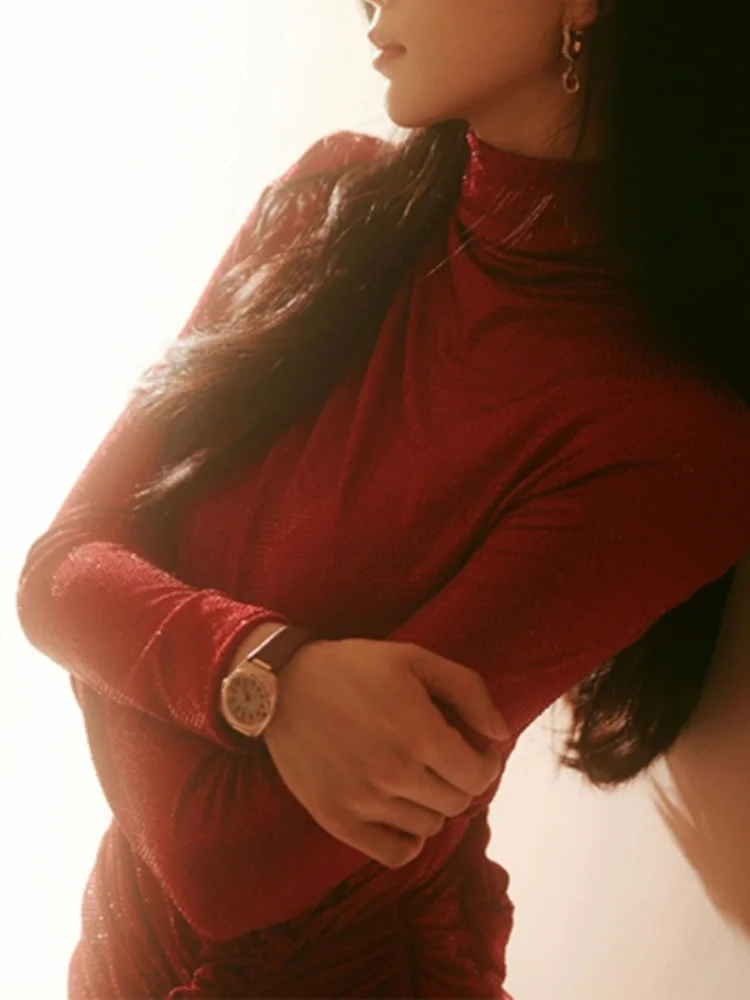 Smthma high end moda ano novo natal vestido vermelho para as mulheres outono inverno estilo pista vestido longo 2026 novo