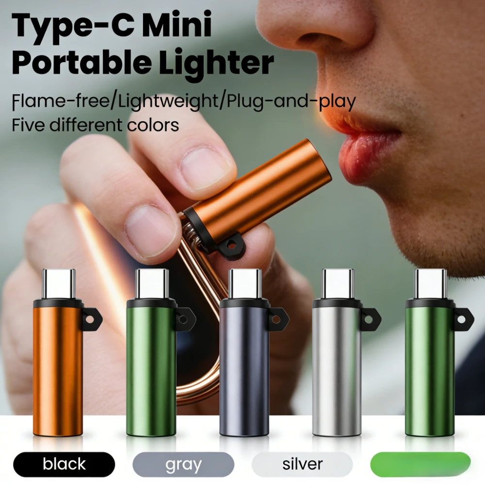 

Mini Portable Type C Lighter, Blow-to-Ignite Windproof Lighter,USB Rechargeable, Auto Shut-Off Safety for Outdoor and Daily Use