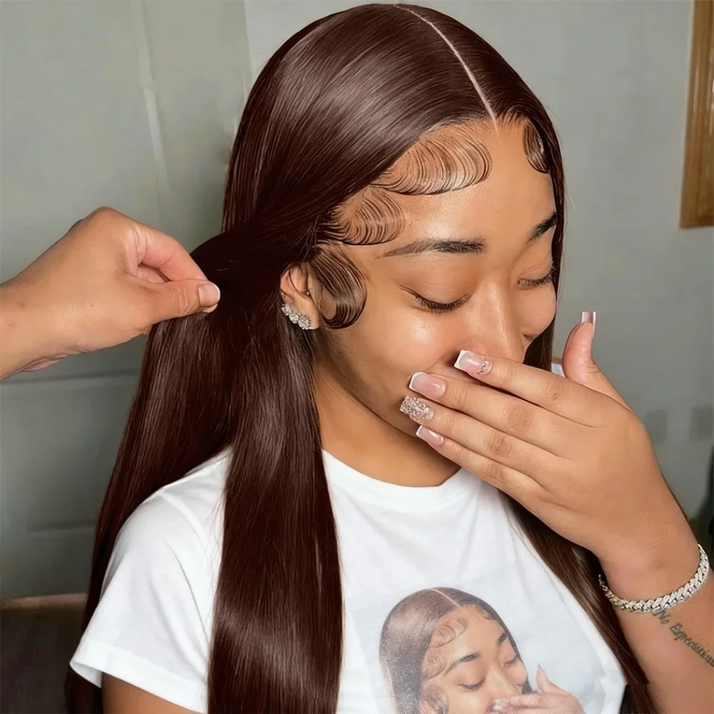 

# Шоколадно-коричневый парик из прямых волос 13x6 HD Lace Frontal, парик с кружевной передней частью 13x4, 30-36 дюймов, из бразильских натуральных волос для чернокожих женщин