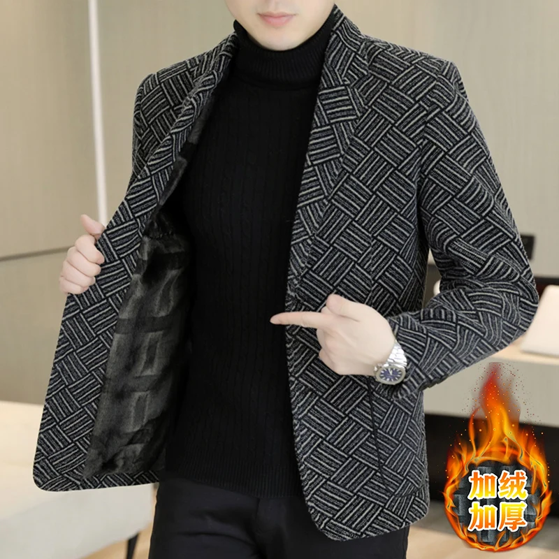 

Blazer Men's Business Gentleman Korean Wedding Fashion Best Man, Trendy, Slimming, Casual, Chenille, Fleece, Thickened Blazer