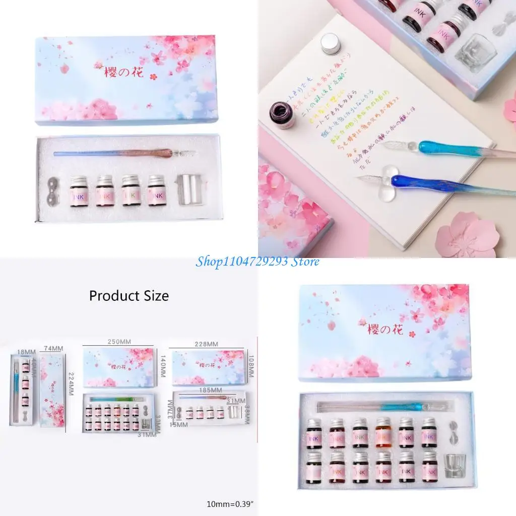 

Y2GD Romantic Cherry Glass Dip Pen Vintage Dip Pen for Calligraphy Deco