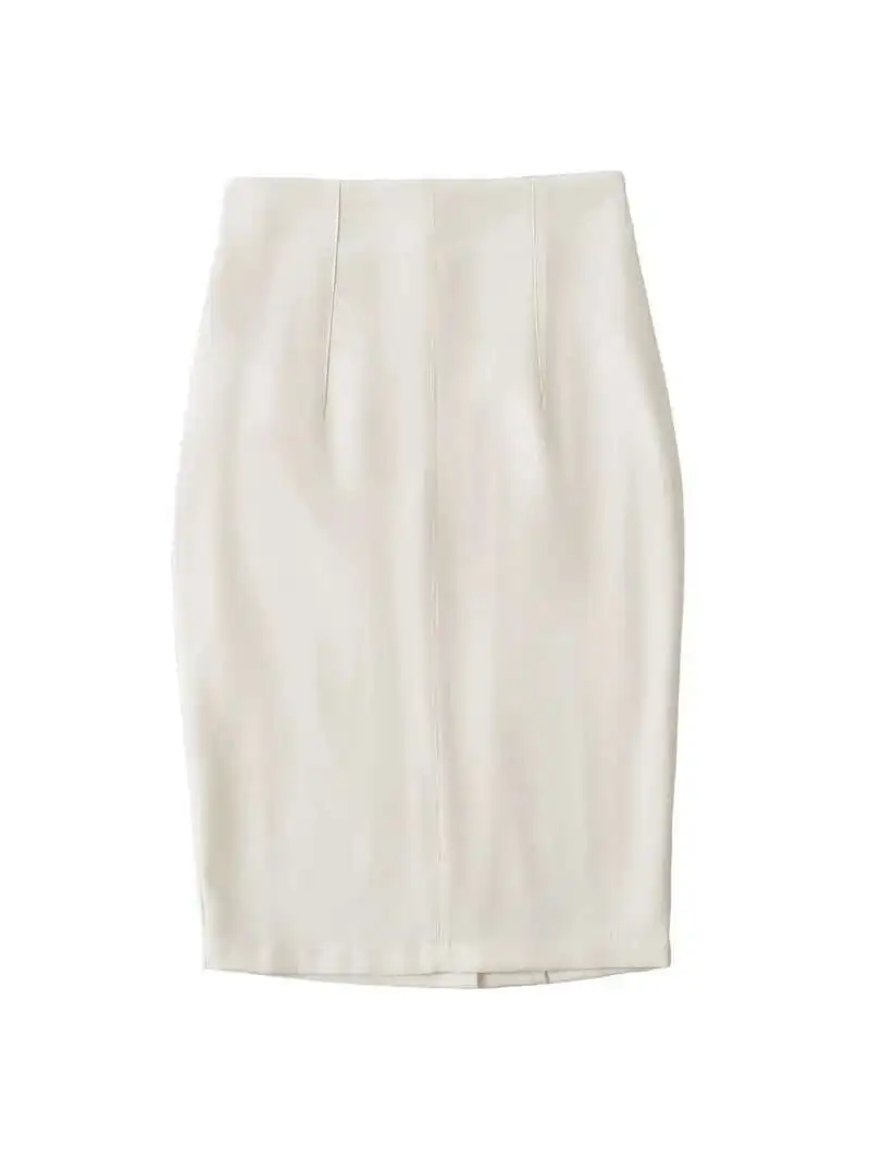 Nowa spódnica damska na jesień/zimę 2024, z wysokim stanem, rozcięciem, o średniej długości, luźna, wyszczuplająca, codzienna, uniwersalna, w kształcie litery A, styl \"spicy girl\", NMUO