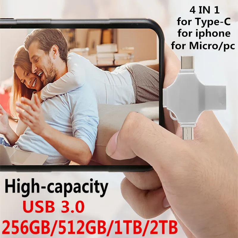 

4in1 USB Flash Drive USB3.0 Type C Flash Drive 128GB 64GB Pendrive High Speed Memory Stick 256GB/512GB/1TB/2TB high-capacity