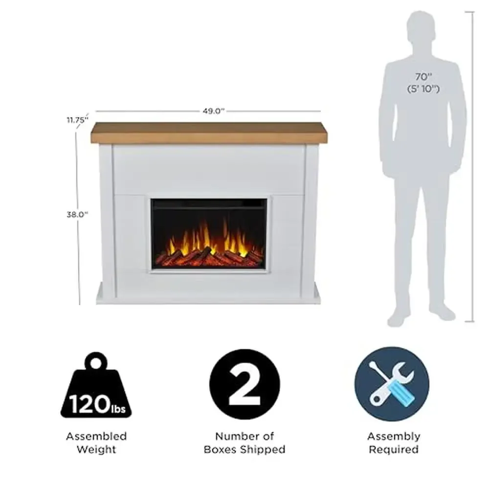 전기 벽난로 맨텔 히터 리모컨, 현실적인 불꽃 타이머 기능, 5100 BTU 열 출력 안전 인증, 49 인치 슬림