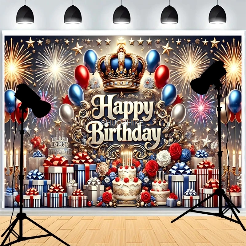 

Black Gold Series Crown Photography Backdrops Props Banner For Photoshoot Balloon Birthday Party Photo Studio Background BD-05